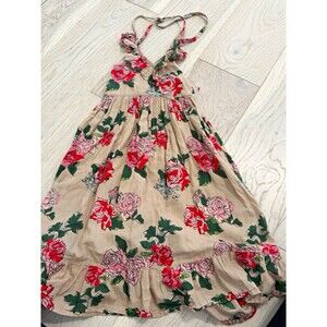 Yo Baby Girls 3T Beige Floral Ruffle Strap Sundress Sleeveless Square Neck